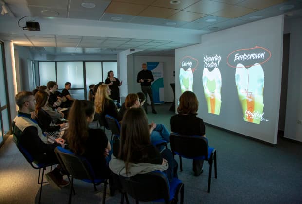 Participants explore the indications and differences between overlays, veneerlays, and endocrowns as instructors guide them through key restorative concepts using high-resolution clinical visuals.